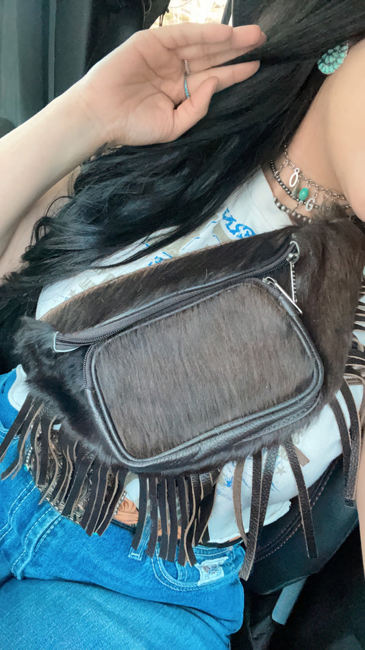 Cowhide Chocolate Fanny Pack Style #3